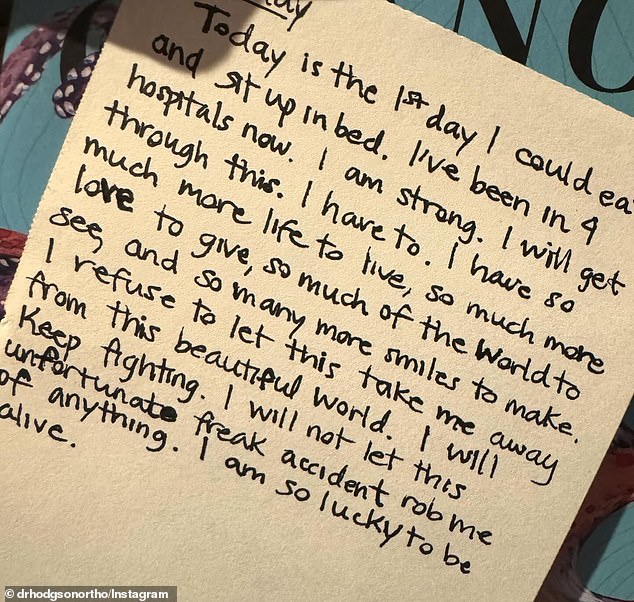 Another shot was of a note she wrote to herself on a piece of paper while in the hospital, which read, “I am strong.  I'll get through this.  I have to.  I have so much more to live.”