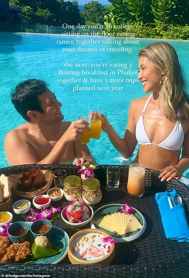 She also shared footage of her and her husband Robert having breakfast together in a swimming pool in Phuket