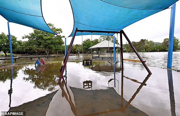 Parts of Australia's east coast will continue to be battered by wild weather following a week of storms and heavy rain (pictured: a Gold Coast park on Monday)