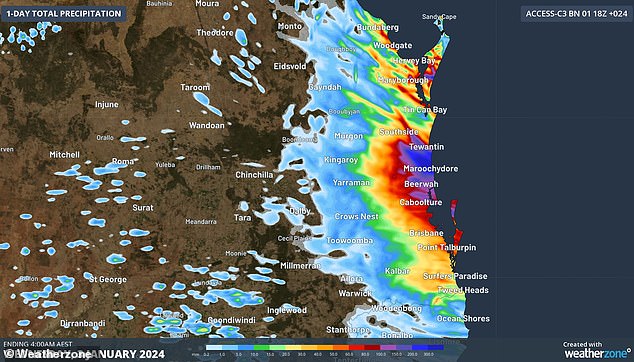 Accumulated rain expected during the 24 hours ending at 4am AEST on Wednesday