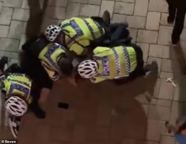 A man was filmed being arrested by police officers in Perth (pictured) as a male officer punched the man repeatedly