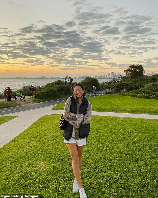 The travel blogger traveled to Melbourne, Gold Coast, Byron Bay and Sydney for two weeks in May 2023 (Mrs Chneg at Point Ormond Lookout on Elwood Beach, Melbourne)