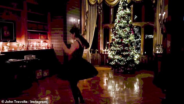 The collection of photos showed the family of three dressed in their best as they celebrated with a beautiful Christmas tree in the background