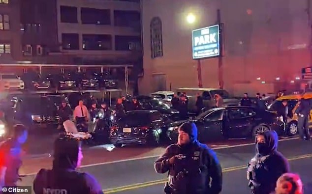 Photos from the scene show at least three cars colliding outside a downtown parking lot