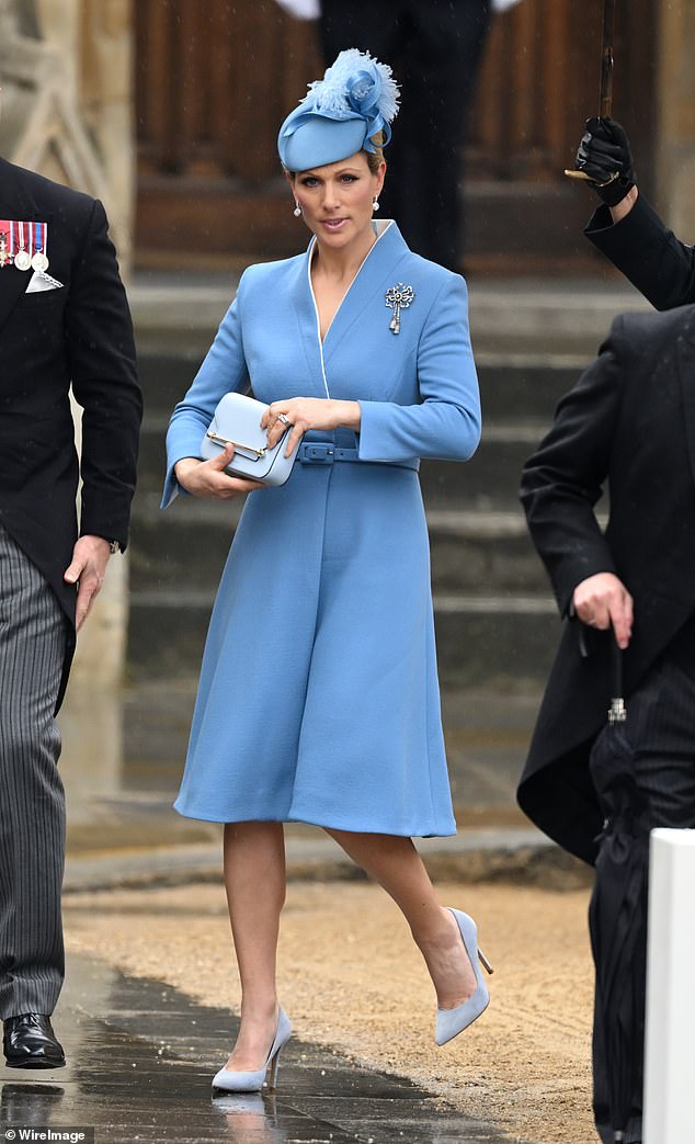 Zara Tindall arrives at Westminster Abbey in Laura Green for the coronation of King Charles III