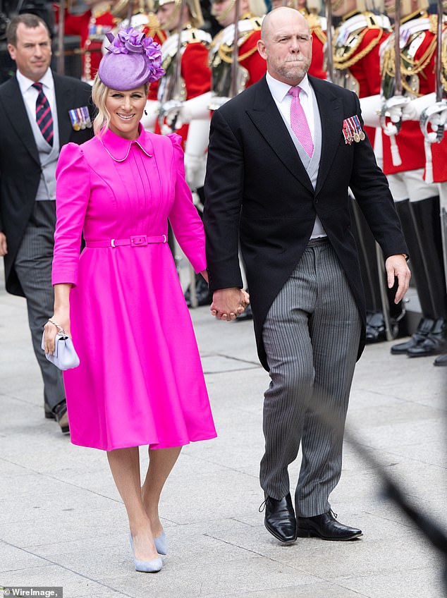 Zara wore a bright pink coat dress from Laura Green London, the tailored one had an A-line skirt and a delicate belt from the same