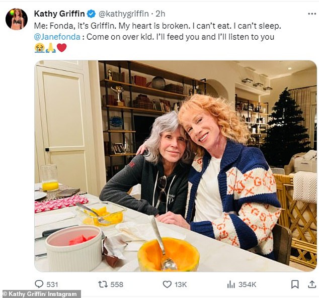 Kathy Griffin turned to her friend Jane Fonda, 86, for support after her breakup