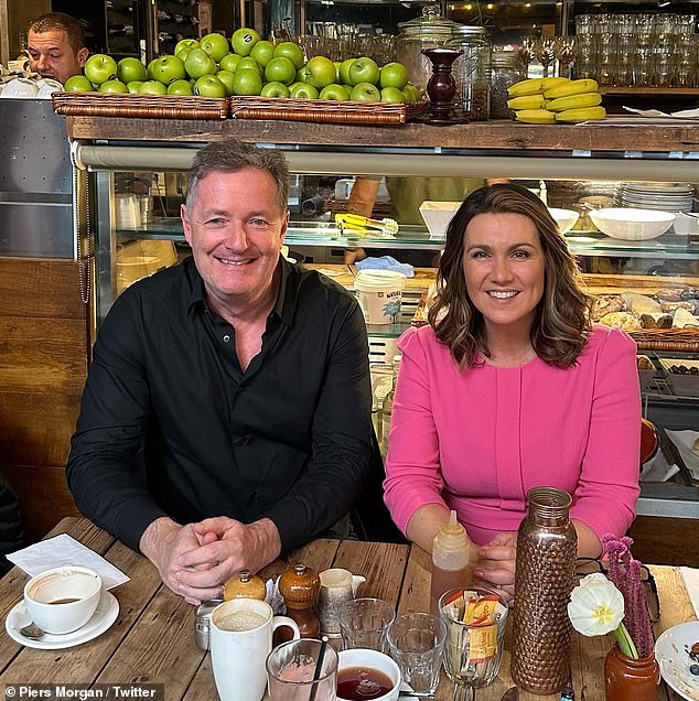 The presenter has been teetotal since 2018, with a few slip-ups, despite attempts by friends to pull her off the wagon (pictured with Piers Morgan in 2023)