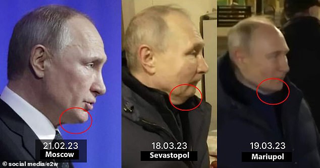 Kyiv official Anton Gerashchenko posted three images of Putin's chin in March and questioned whether they were of the same man.  He taunted, “What's wrong with your chin, Putin?”