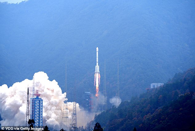 View of the Long March-3B rocket, carrying two new satellites for the BeiDou-3 navigation satellite system, taking off from the Xichang Satellite Launch Center on December 26, 2023