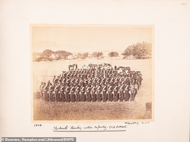 Tanner's 1856 photo of the 11th Regiment of Bombay Native Infantry, a unit of Indian troops serving the British Empire