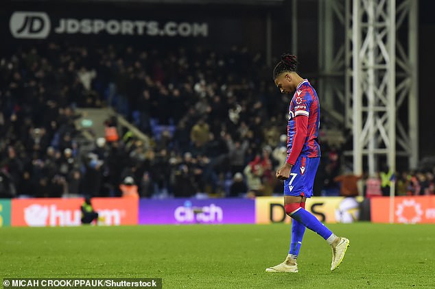 The Palace winger held a muted celebration after scoring against Manchester United