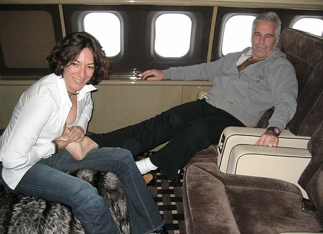 Epstein and Maxwell on his private jet, known as the 'Lolita Express' because it transported underage girls to his Caribbean island