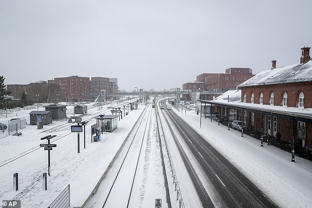 A heavy snowfall in Viborg, Central Jutland, Denmark, Wednesday, January 3