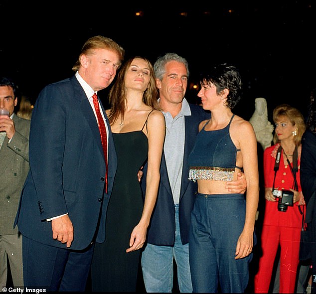 Donald and Melania Trump with Epstein and Maxwell in 2000. It is unclear whether he is on the list