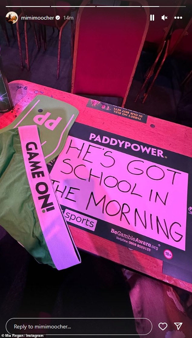 Mia shared a photo on Instagram of a sign on their table in the venue