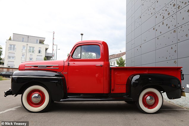 The Essex-born father of two has persuaded a dozen private car collectors to lend him their vintage vehicles like this 1948 Mercury Pick-Up