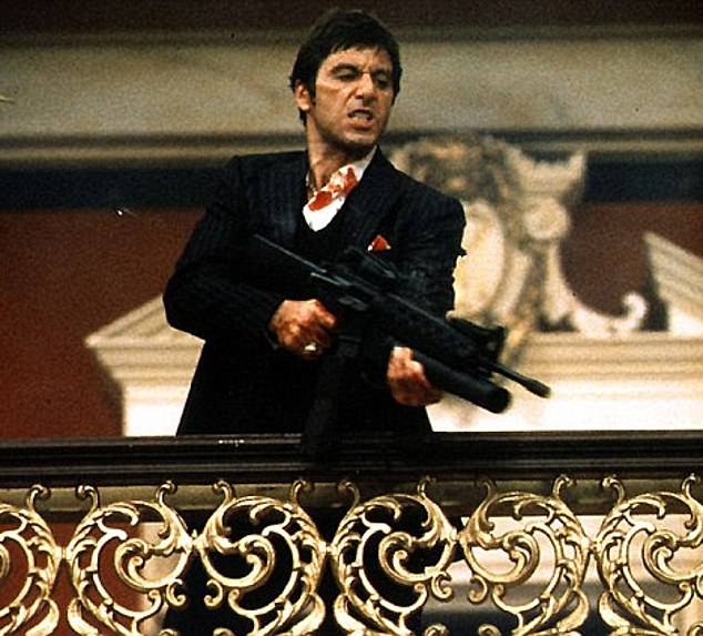 The artist completed another project in 2013: the inner workings of some of cinema's most iconic weapons.  Pictured is Al Pacino as Tony Montana in Scarface