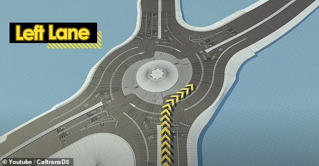 The roundabout has dedicated lanes for each exit that drivers must select before joining the system