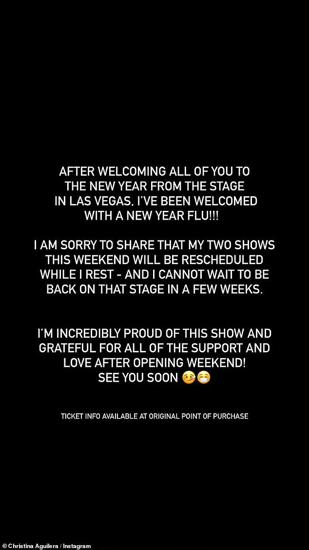 Although opening night went off without a hitch, Christina revealed today that she has the flu and will be rescheduling two upcoming shows.