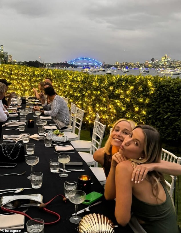 In a series of photos posted to her Instagram on Tuesday, Jade was pictured enjoying a sit-down dinner at an eastern suburbs home overlooking Sydney's beautiful harbor