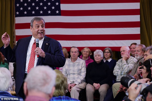 Chris Christie is also playing strongly for New Hampshire, above speaking at a campaign town hall in Epping, New Hampshire