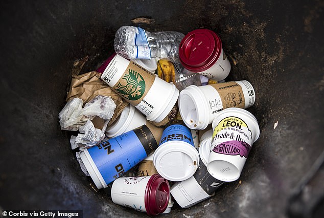 Their signature white and green cups are lined with plastic, meaning they are only recyclable in four major US cities, meaning many end up in the trash