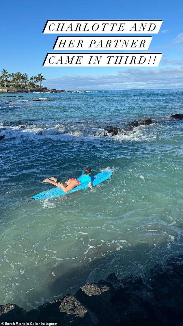 'Charlotte and her partner came third!!!'  the proud mother wrote alongside a photo of her daughter on a surfboard