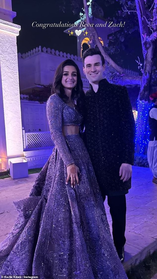 The runway sensation also shared a photo of the married couple, Reva and Zach, as she congratulated them on their wedding