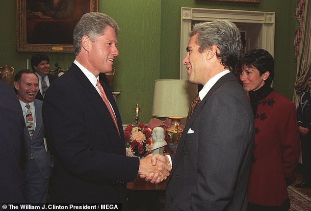 Bill Clinton is seen with Jeffrey Epstein at the White House in 1993, during an event for donors to the White House Historical Association.  Epstein attended the event after donating $10,000 to the fund.  Ghislaine Maxwell is pictured next to Epstein