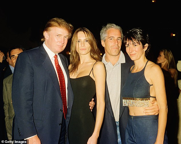 Donald Trump, Melania Trump, Jeffrey Epstein and Ghislaine Maxwell at the Mar-a-Lago club, Palm Beach.  Trump and Epstein spoke regularly, documents alleged