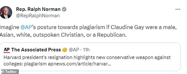 Representative Ralph Norman asked whether AP would have taken a different position if Gay were a different gender, religion or race