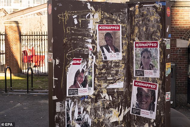 Posters on campus bearing the names and faces of innocent men, women, children and elderly people abducted by Hamas terrorists have been torn down.