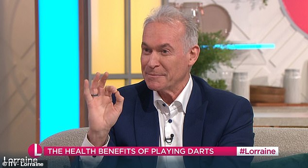 Playing darts helps your coordination, math skills and even your social skills, according to Dr Hilary Jones, who shared some of the game's benefits on ITV's Lorriane