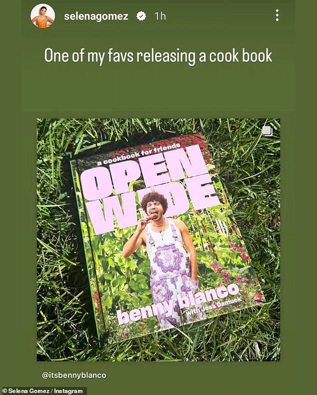 Selena responded to Benny's Instagram post about his new cookbook 'Open Wide'