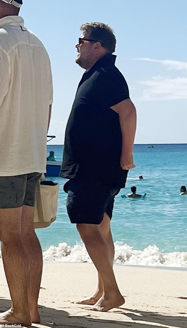 Harry's best friend James Corden has been on holiday with the lovebirds and seemed to be having a great time as they hit the beach