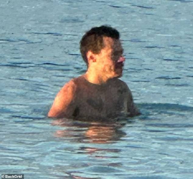 Harry swam back to the yacht while Taylor posed for photos taken by a friend