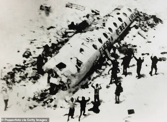 Both wings of the plane were severed, along with its tail, before it slid off a glacier and crashed into the snow.  Of the 45 passengers, 16 survived