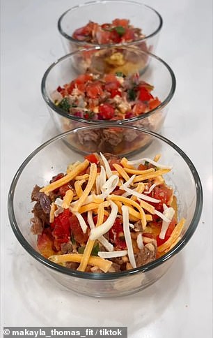 Thomas added some pico de gallo as an 'optional vegetable' and sprinkled some grated cheese on top to complete the recipe