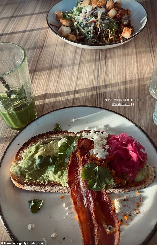 Claudia then shared another photo of her enjoying her delicious brunch after her workout