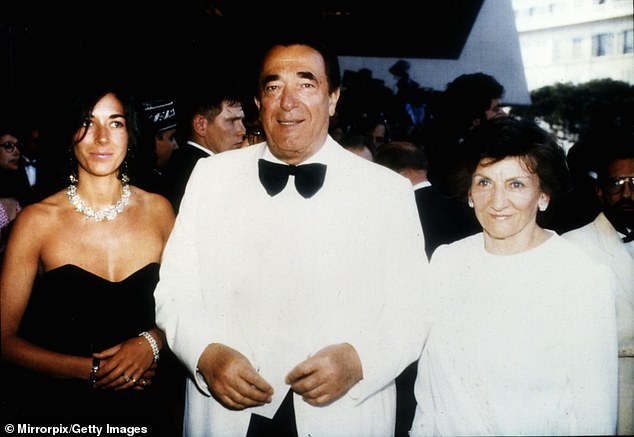 A friend of the Maxwells supported claims that Robert Maxwell was a spy and even suggested that Ghislaine helped him with his work prior to his mysterious death.  In the photo: Ghislaine left with father and mother Elisabeth Maxwell