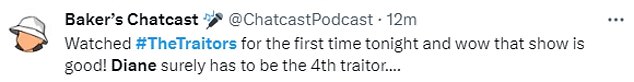 BBC viewers are confident they know who the fourth traitor will be, with one penny on X: 'Diane must definitely be the fourth traitor'