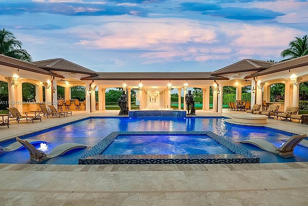 The beautiful mansion, purchased for almost $7 million, features a huge swimming pool in the backyard