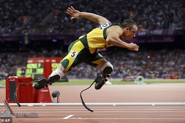 Pistorius' successful bid to compete in the 2012 London Olympics (pictured) made him a huge star in America and a poster boy for Paralympians