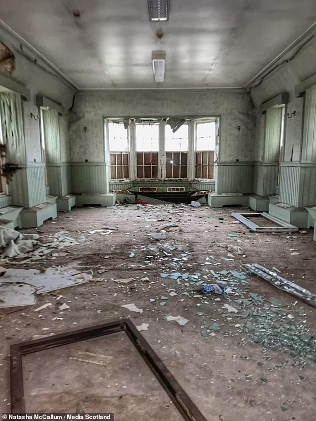 As shown in Natasha's powerful photographs, the current state of Bangour Village Hospital shows shattered windows and floors littered with rubble, while some of the original equipment still remains.