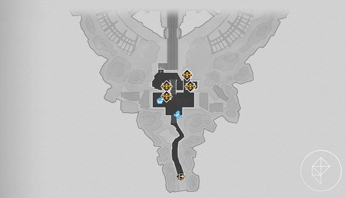 A map of the second floor of the Old Weapon Testing Ground in Honkai: Star Rail