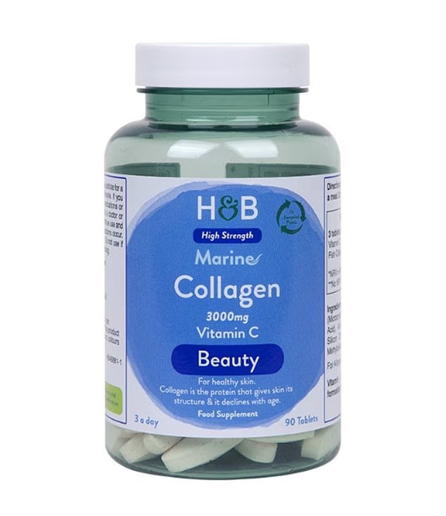 Holland & Barrett's Marine Collagen with Vitamin C costs 27 cents per pill and claims to keep your skin healthy