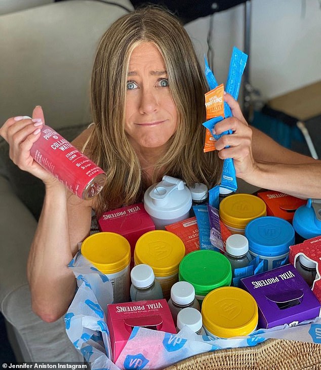 Jennifer Aniston is an official sponsor of Vital Proteins Collagen Peptides, which she puts in her morning coffee.  Flavorless collagen powder brand, Vital Proteins, claims to be 'behind making all your wellness dreams come true'