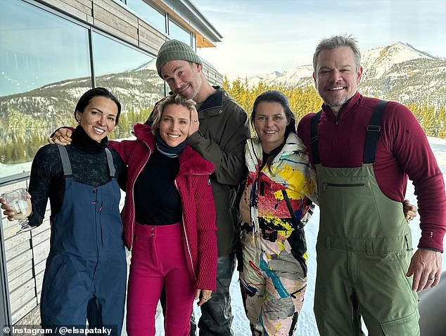 Chris's good friend and fellow Hollywood star Matt Damon and his wife Luciana joined them on their snow holiday (pictured)