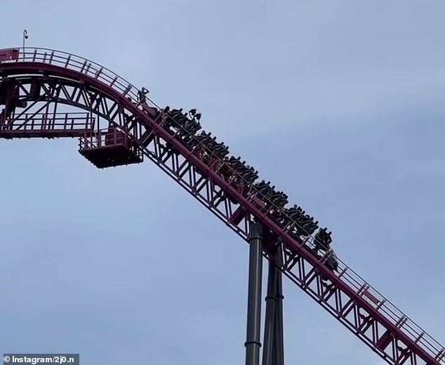 Operators of the ride spotted a scarf tangled in the ride's train wheel and immediately brought it to a stop on the lift hill as a precaution